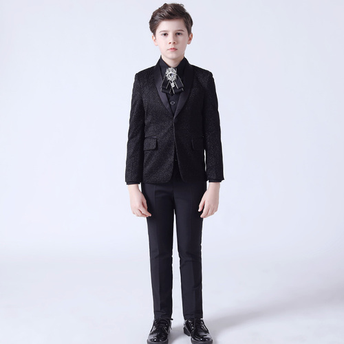 Boy's jazz dance sequin coats chorus host singer performance jacket blazers Children suit handsome British flower boy three piece suit