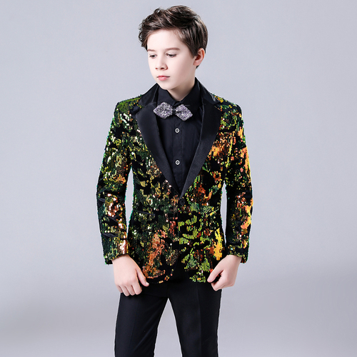 Boy's jazz dance sequin coats chorus host singer performance jacket blazers Children suit boy model show dress suit