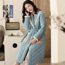 Champs Sleeping Robes Women Winter Plus Suede Thickened Triple Clip Cotton Extractable Wearing Bathrobe Coral Suede Winter Loose home clothes