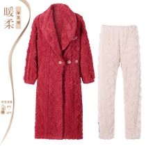 Ms Champ Ms Sleeping Robes Autumn Winter Lamb Suede Plus Suede Thickened Coral Suede Bathrobe Red Casual Loose House Clothing