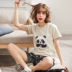 Bộ đồ ngủ nữ Cotton mùa hè cotton ngắn tay Hàn Quốc ngọt ngào và tươi mát ngày đầu năm mùa hè đỏ thiết lập dịch vụ tại nhà - Giống cái