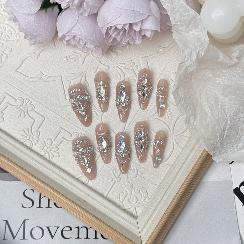 Handmade Nails 26092 Peacock Small Steel Beads Full Nail Type Xx ins Xiaohongshu High-End Luxury Manicure