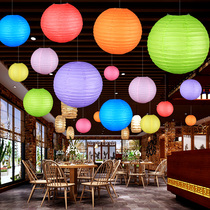 Colorful graffiti paper lantern decoration Chinese style small lantern hanging solid color paper lantern Indoor scene arrangement lantern