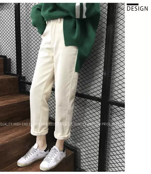 Mùa thu và mùa đông thẳng dụng cụ sinh viên giản dị quần nhung kẻ cà rốt chín điểm phù hợp với quần nữ chân harem quần