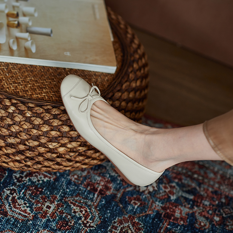 OMG Giant Soft Good Wearing No Tired Feet ~ Korean Version Butterfly Knot Flat Bottom Ballet Single Shoes Soft Leather Grandma Shoes