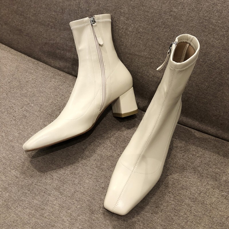 Sycamore big tree 2020 autumn and winter new Korean version thick heeled high-heeled stretch boots skinny boots socks boots square boots women