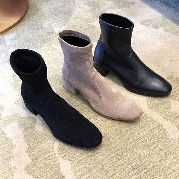 OMG Classic Texture Super Skin Stretch Shoes Rough and socks thin boots Martin Boots 4cm