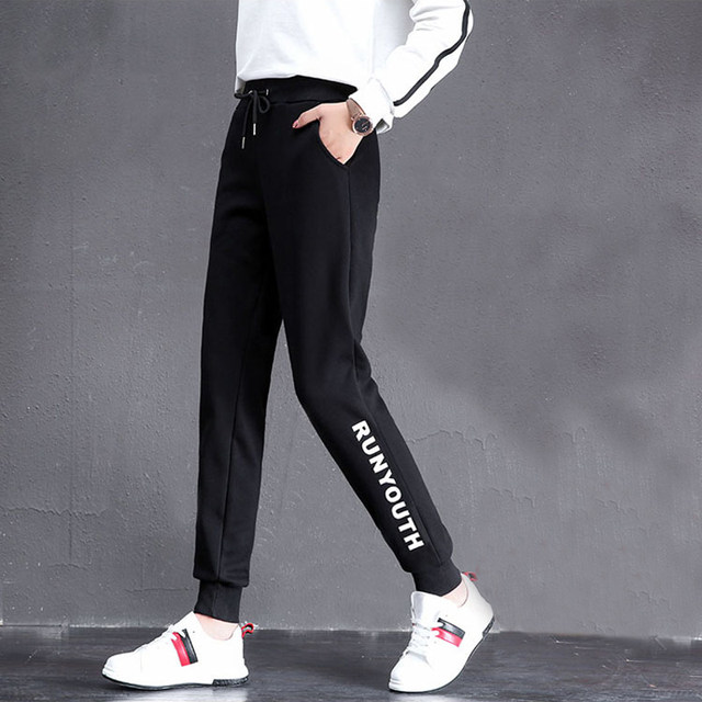 Pure cotton sweatpants women's summer loose leg-tie 2024 spring and summer thin students black slimming versatility pants casual pants