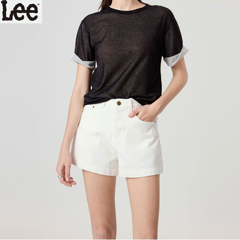 Lee White High-Waisted Stretch Denim Shorts for Women 2026 Spring/Summer New Style A-Line Loose Slimming Hot Pants