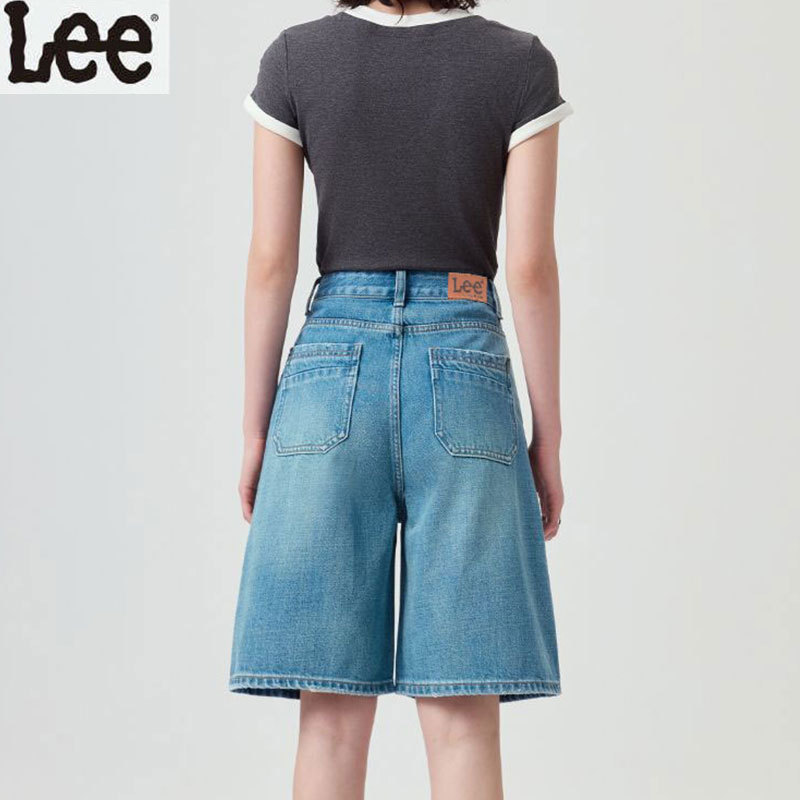 Lee Peacock Green Non-Stretch Denim Shorts for Women, 2025 Summer, Thin and Loose, Slimming Five-Point Denim Shorts
