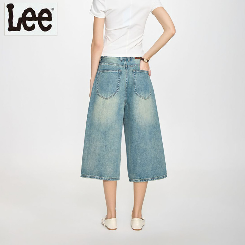 Lee High-Waisted Wide-Leg Jeans for Women 2026 Summer New Style Cropped Pants Loose Slimming Retro Mid-Length Pants