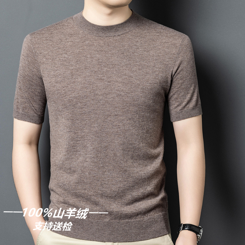 Ordos City 100% Cashmere Summer Short-Sleeved Men's Half-Turtleneck Business Casual Thin Knitted Wool Sweater