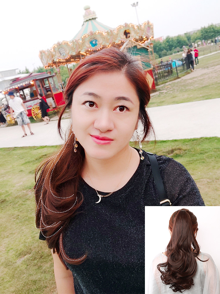 New ponytail wig women's clip-on ponytail false braids Long curly hair big waves Pear flower roll invisible natural temperament