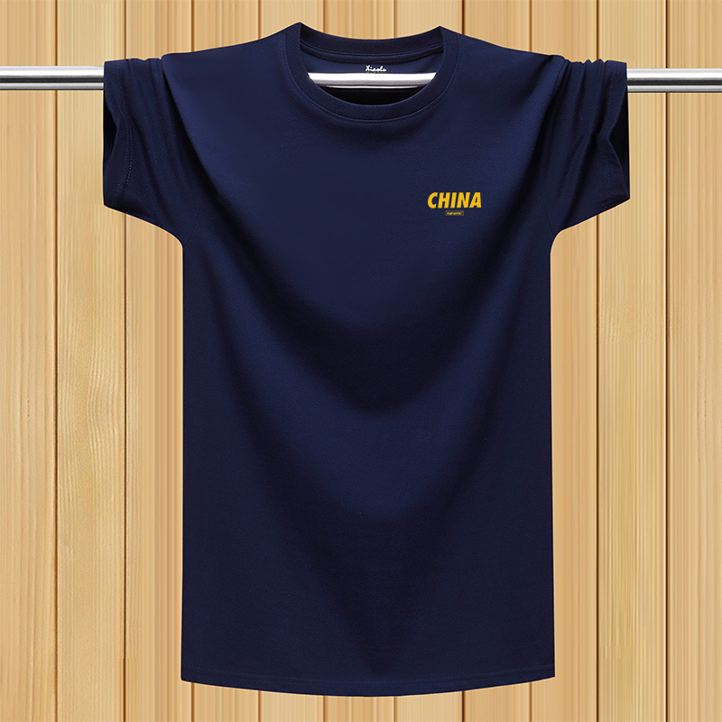 Summer T-Shirt for Men, Short-Sleeved, Pure Cotton, Plus Size, Loose Casual Half-Sleeve Undershirt, Chinese Style Letter Trendy Top