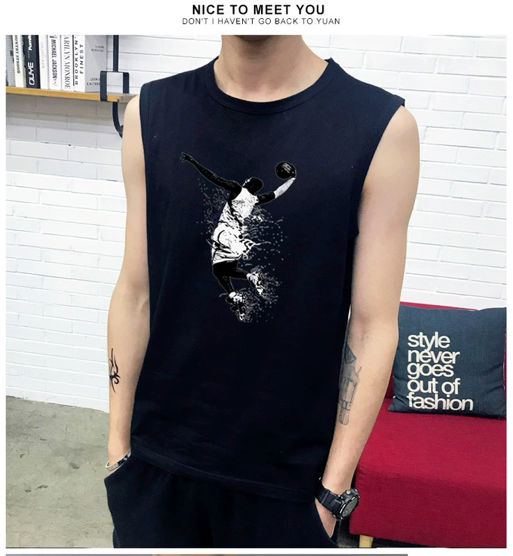 Học sinh nam áo thun không tay chơi bóng rổ cotton vai áo thể thao rộng rãi mồ hôi vest rộng kích thước mỏng vest áo ba lỗ tập gym