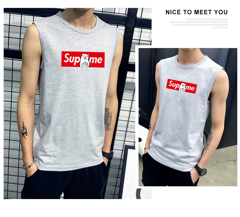 Áo thun không tay nam không tay Cotton cotton thể thao thể thao bóng rổ áo len in xu hướng áo XL - Áo vest cotton khoác vest nam