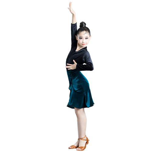 Girls Latin Dance Dresses Children Latin Dance Dress season Latin dance training dress girl Latin dance skirt split long sleeve velvet test