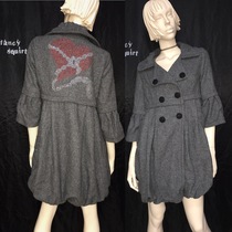 Chain love lantern sleeve Gray color grain mid-sleeve woolen jacket