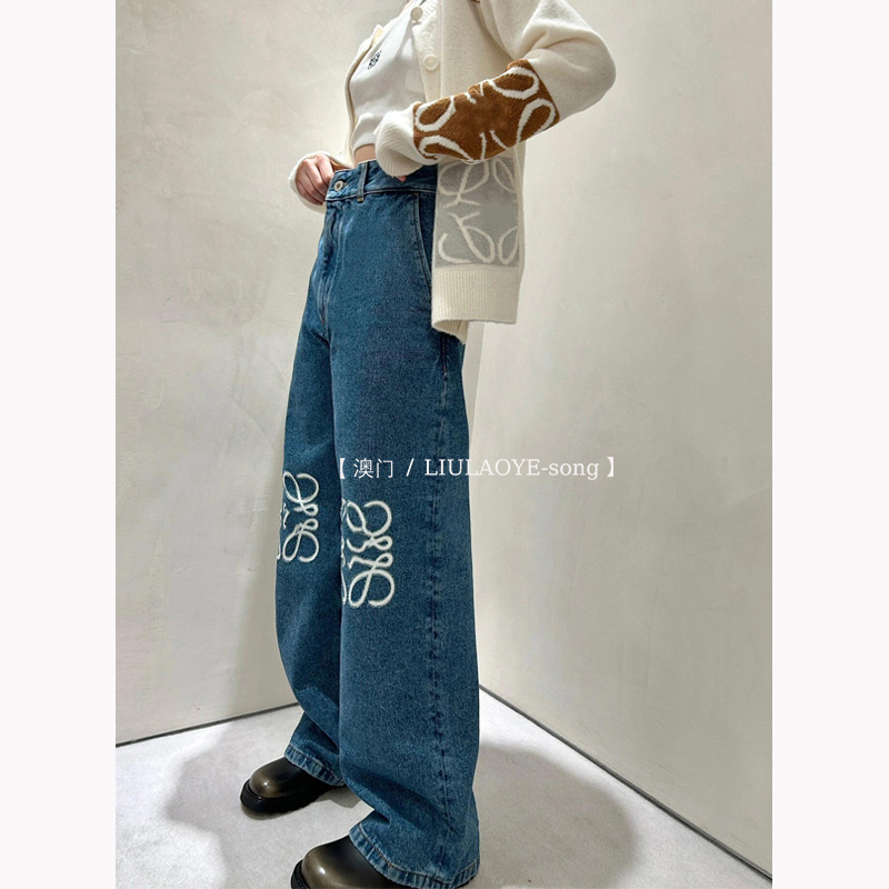 High-End 2025 New Style Luojia Embroidery Pattern Design Loose Straight Blue Jeans for Women, Slimming Wide-Leg Pants High-End 2025 New Style Luojia Embroidery Pattern Design Loose Straight Blue Jeans for Women, Slimming Wide-Leg Pants