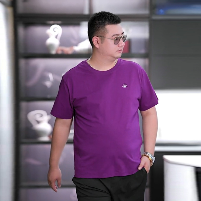 Plus Size Summer Short-Sleeve T-Shirt for Men, Loose Fit, Round Neck, Half-Sleeve, for Overweight People, Made of Sorona Cotton, High Weight