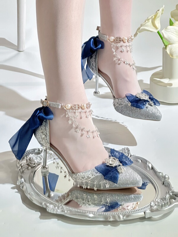 Meow Meow Sauce Original Galaxy Blue Lolita Coming-Of-Age Ceremony Handmade Sparkling Princess High Heel Wedding Shoes in Stock Meow Meow Sauce Original Galaxy Blue Lolita Coming-Of-Age Ceremony Handmade Sparkling Princess High Heel Wedding Shoes in Stock