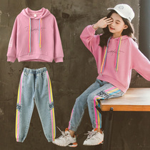 5 childrens clothing 2021 new girls autumn 7 foreign style sports set 12 middle and big children Korean version of leisure ten-year-old two sets