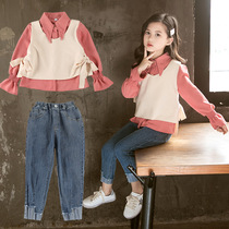 Childrens clothing autumn 2021 new girls set autumn clothing childrens women Korean version of foreign style spring and autumn three sets of tide clothes