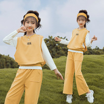 Girls  autumn shipping action suit 2021 new Western style middle and large virgin girl spring and autumn Korean three-piece set 10 years old 12