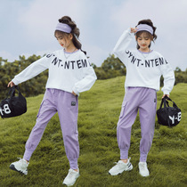 Girls  autumn sweater 2021 new big boy western style Korean version of the big boy girl spring and autumn letter set 10 years old 12