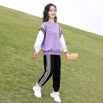 Net red girls autumn clothes 2021 new long sleeve T-shirt in the big children Women foreign style set Girls spring and autumn clothes