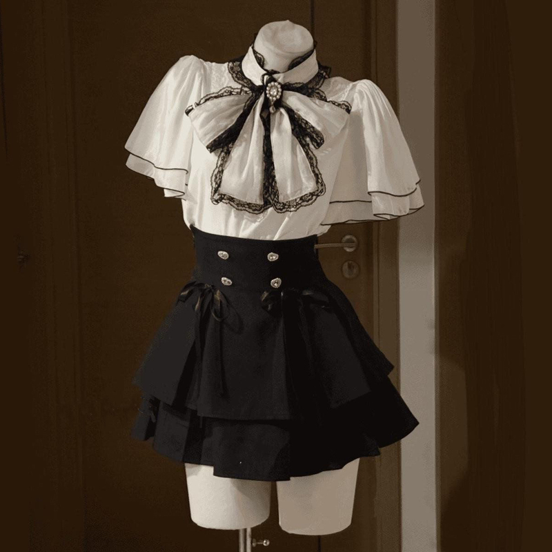 Vintage Daily Outfit Chiffon Bow Blouse Spring and Summer Y2K Sweet Girl Preppy Style Waist-Cinching Two-Piece Skirt Set Vintage Daily Outfit Chiffon Bow Blouse Spring and Summer Y2K Sweet Girl Preppy Style Waist-Cinching Two-Piece Skirt Set
