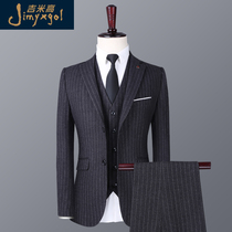 Groom suit suit Korean slim stripe wedding dress Best man casual suit mens suit three-piece new