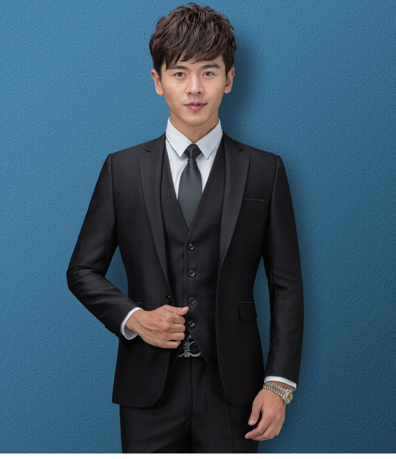 Bộ đồ vest nam ba mảnh kinh doanh chuyên nghiệp phù hợp với bộ đồ nam phiên bản Hàn Quốc của chú rể tự trồng mùa cưới quần kaki