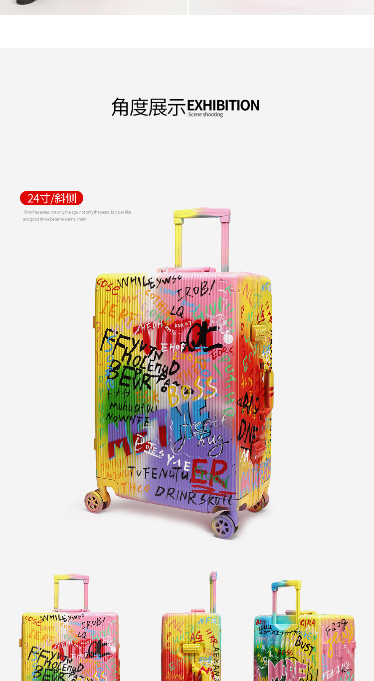 Bản gốc vẽ tay graffiti vali nhôm khung phổ bánh xe 24 inch mật khẩu xe đẩy trường hợp 20 inch nam và nữ vali - Va li shop vali