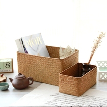  Rattan woven seaweed woven Bamboo woven storage basket Desktop snack sundries storage box Storage basket Storage box Storage basket