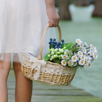 Flower basket Vine Willow Weave Children Picking Baskets Picnic Basket Wedding Sprinkled Petals With Handle Photo Props Small Hand Lift Basket