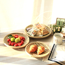  Bamboo woven storage basket rattan woven grass woven tray Kitchen living room coffee table desktop snacks Fruit snacks storage basket