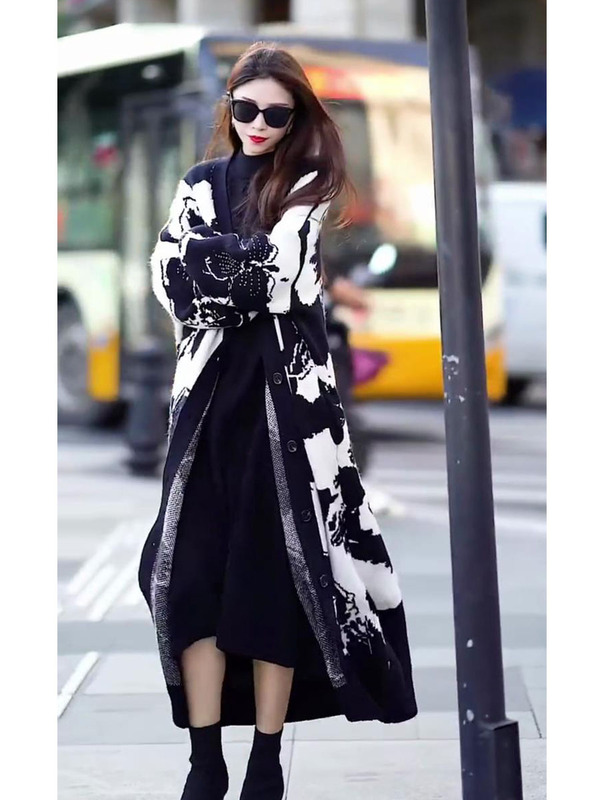 Long Over-The-Knee Knitted Cardigan for Women, New Autumn and Winter Style, Large Size, Loose, Casual, Fashionable and Versatile Large Sweater Jacket