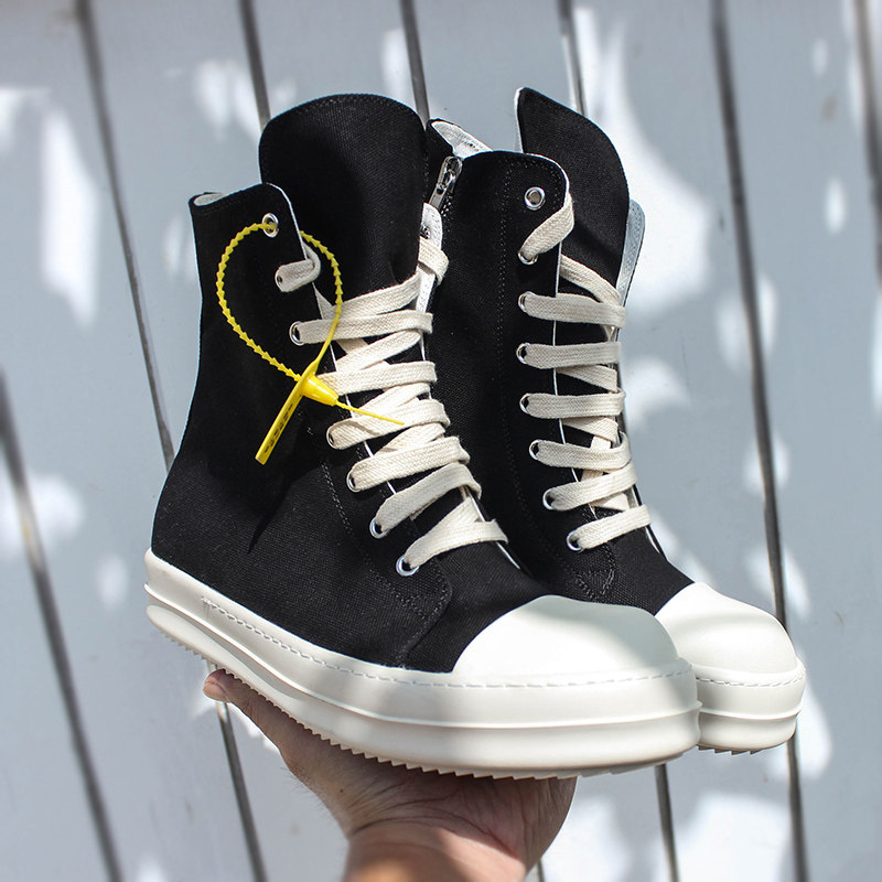 European station High version ro shoes high cylinder sails shoes men and women thick bottom genuine leather dark black streets for short boots boomer boots