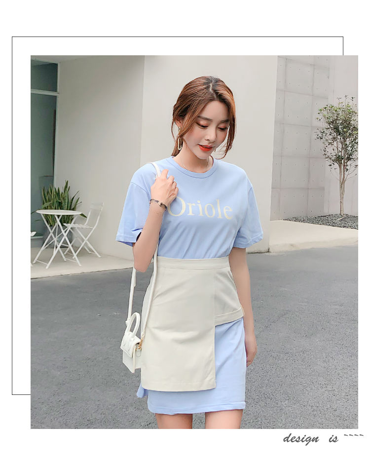 VK旗艦店 韓系印花不規則短袖T恤腰封套裝短袖裙裝