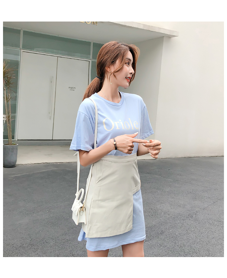 VK旗艦店 韓系印花不規則短袖T恤腰封套裝短袖裙裝