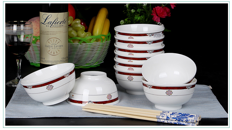 10 gói 4,5 inch bát dao kéo đặt chân cao bát cơm xương Trung Quốc hộ gia đình ăn bát gốm sứ Jingdezhen khay gỗ đựng thức ăn