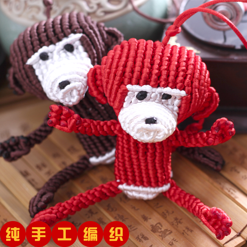 China knot hanging ornaments small size pure hand woven cartoon monkey three-dimensional gifts home decorations to send foreign friends