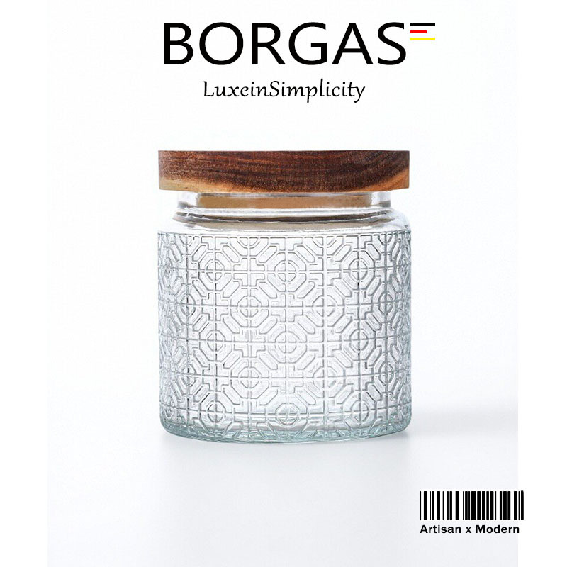 Borgas German Retro Begonia Flower Embossed Glass Sealed Jar Candy Snack Storage Jar Dried Fruit Storage Jar