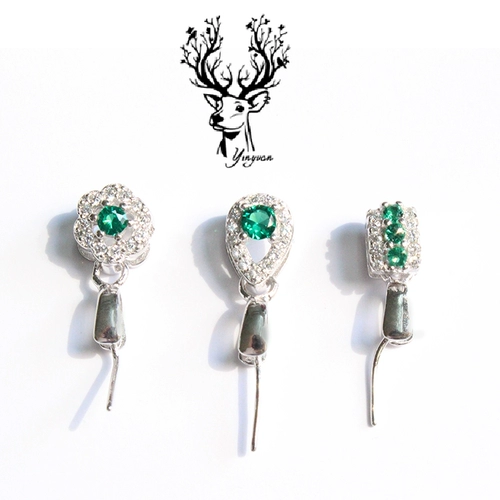 Подвеска, изумрудный аксессуар, цирконий, 925A, серебро 925 пробы, в цветочек, микроинкрустация