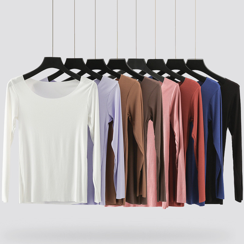 Modal seamless bottoming shirt women's summer inner solid color large size round neck autumn clothes slim fit all-match long-sleeved T-shirt top
