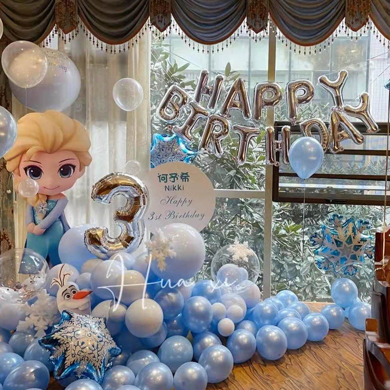 Frozen theme children's birthday decoration balloon girl background wall KT board scene layout Princess Aisha