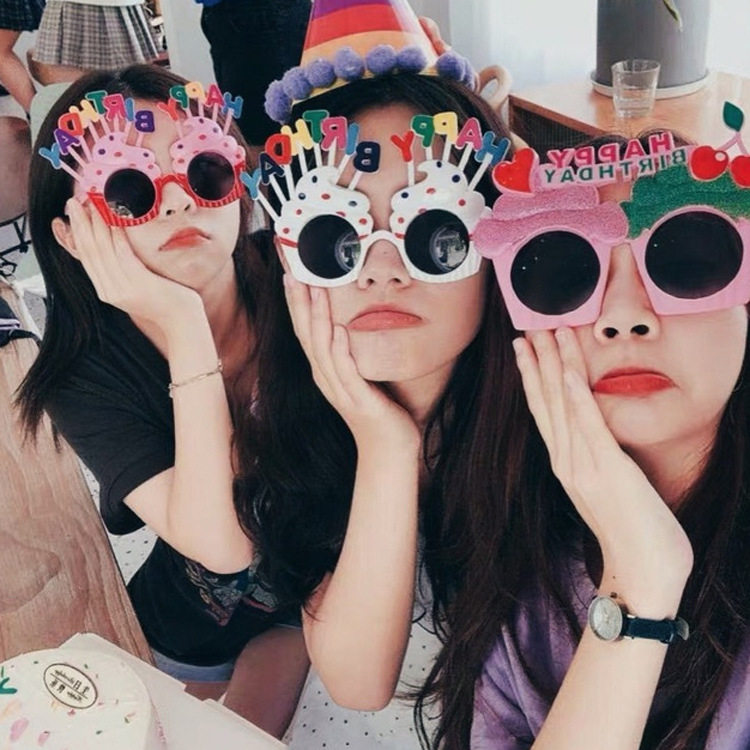 Birthday glasses photo props happy party weird cake decoration net red eyes cute children's birthday hat