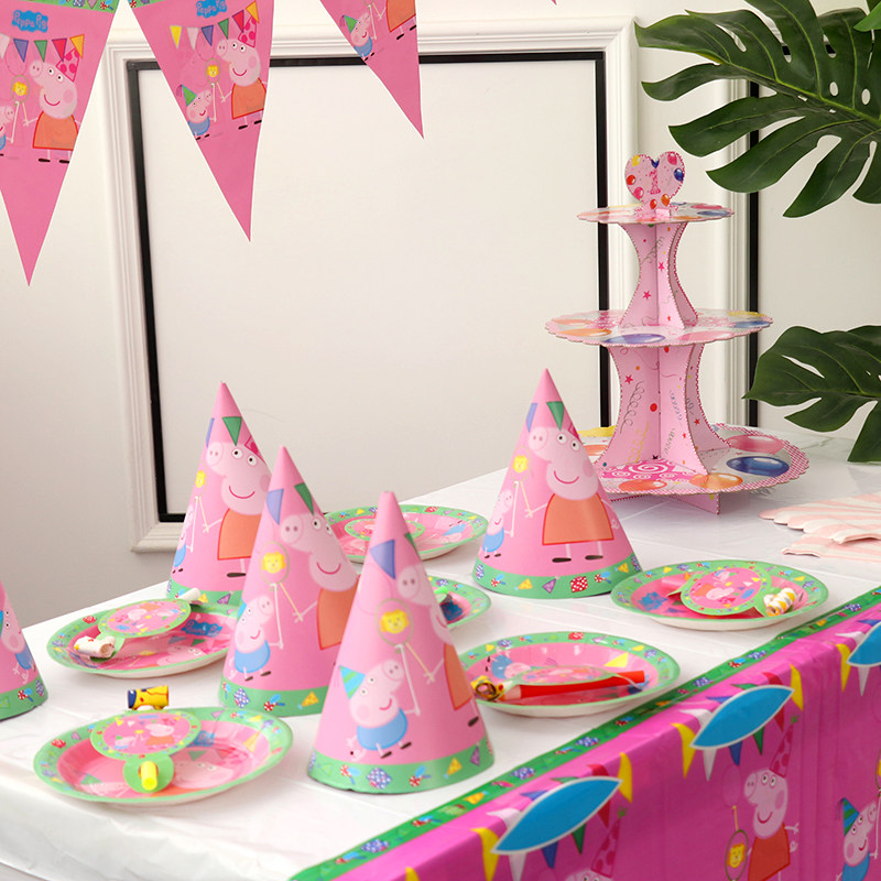 Piggy Peggie Themed Birthday Party Disposable Tableware Combined Environmental Protection Suit Children Birthday Party Arrangement
