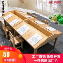 Xinjiang Tibet Kindergarten Early Education Childrens Library Reading Room Solid Wood Reading Table Picture Book Library Special Slope